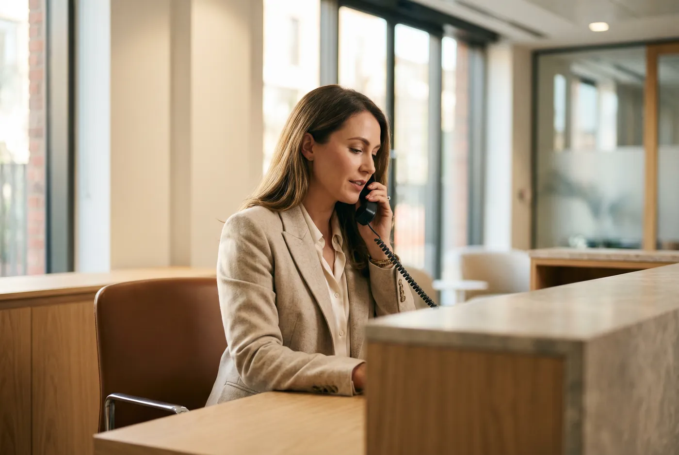 Professional receptionist answering a call